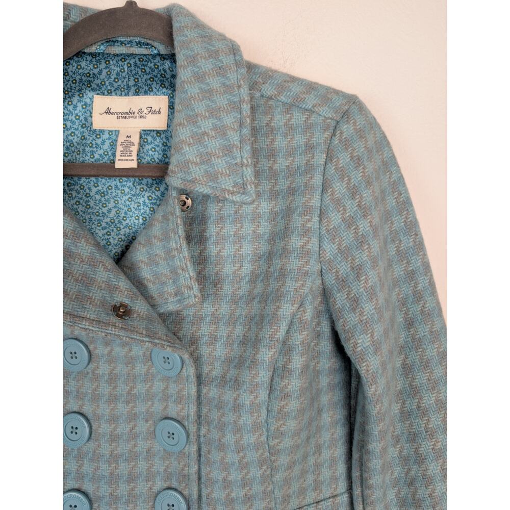 Abercrombie & Fitch Jacket Pea Coat Tweed Plaid Wool Blue Y2K Vintage Size M - Picture 3 of 10